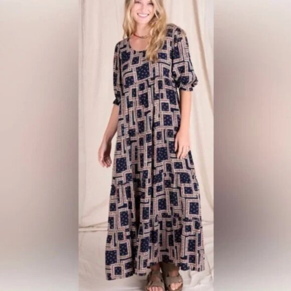 Natural Life Collette Navy Floral Maxi Dress Size Medium - Picture 1 of 6